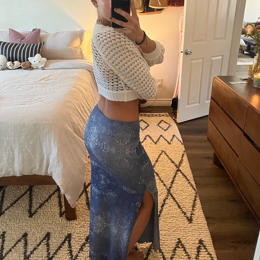 long blue skirt